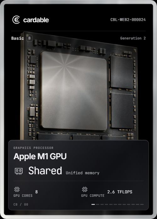 Apple M1 GPU, Basic Cardable card