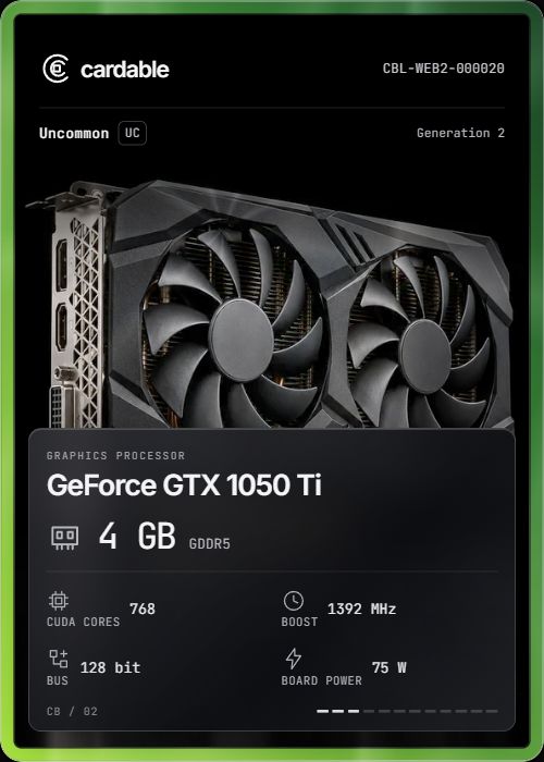 GeForce GTX 1050 Ti, Uncommon Cardable card