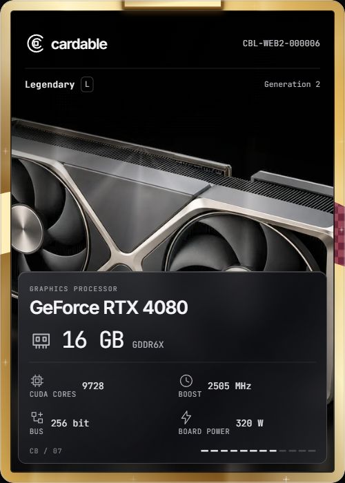 GeForce RTX 4080, Legendary Cardable card